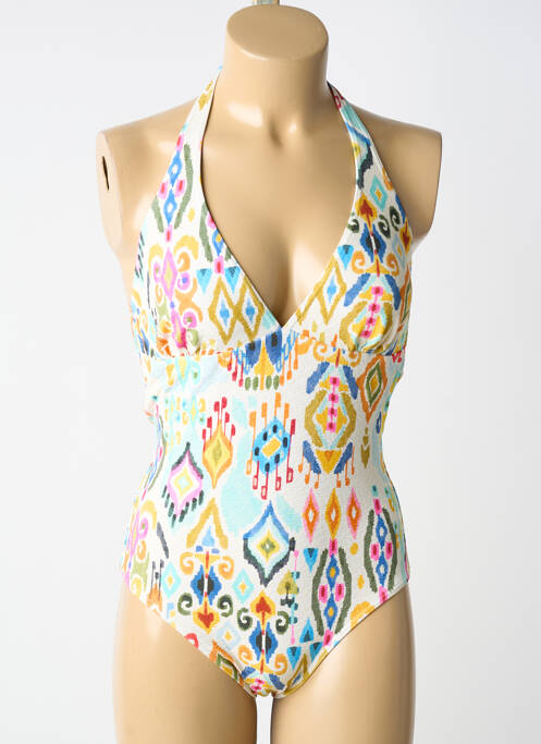 Maillot de bain 1 pièce effet matière satinée haut triangles beige BLUELOBSTER femme