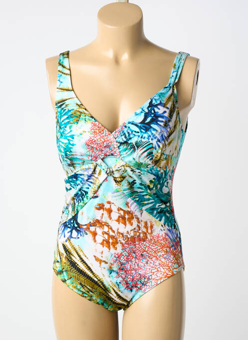 Maillot de bain 1 pièce effet matière satinée haut triangles bleu CHARMLINE femme