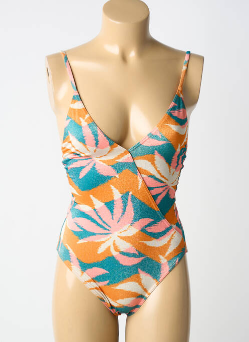 Maillot de bain 1 pièce effet matière satinée haut triangles orange BLUELOBSTER femme
