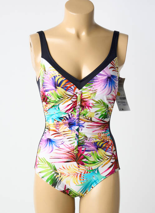 Maillot de bain 1 pièce effet matière satinée haut triangles noir CHARMLINE femme