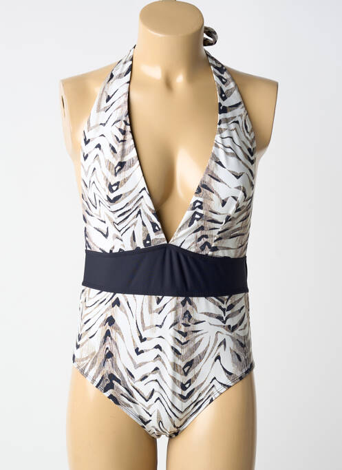 Maillot de bain 1 pièce imprimé fantaisie haut triangles beige AUBADE femme