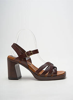 Sandales/nu pieds matière lisse talon de 7 à 9cm marron HEINE femme
