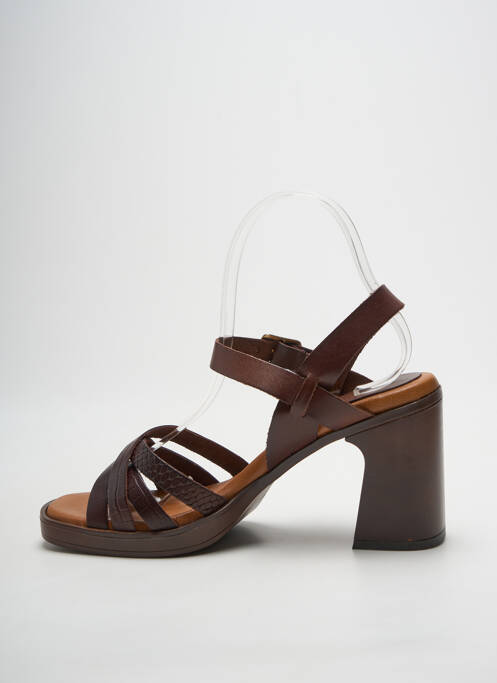 Sandales/nu pieds matière lisse talon de 7 à 9cm marron HEINE femme