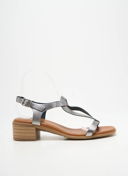 Sandales/nu pieds tissage satiné talon de 4 à 6cm argent HEINE femme