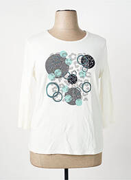 T-shirt sérigraphie avec strass manches 3/4 beige BARBARA LEBEK femme