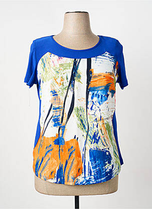 Top tissage crêpe manches courtes bleu ARONA femme