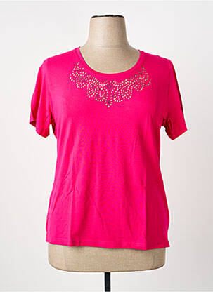 T-shirt sérigraphie avec strass manches courtes rose GUY DUBOUIS femme