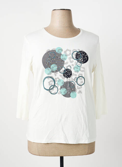 T-shirt sérigraphie avec strass manches 3/4 beige BARBARA LEBEK femme