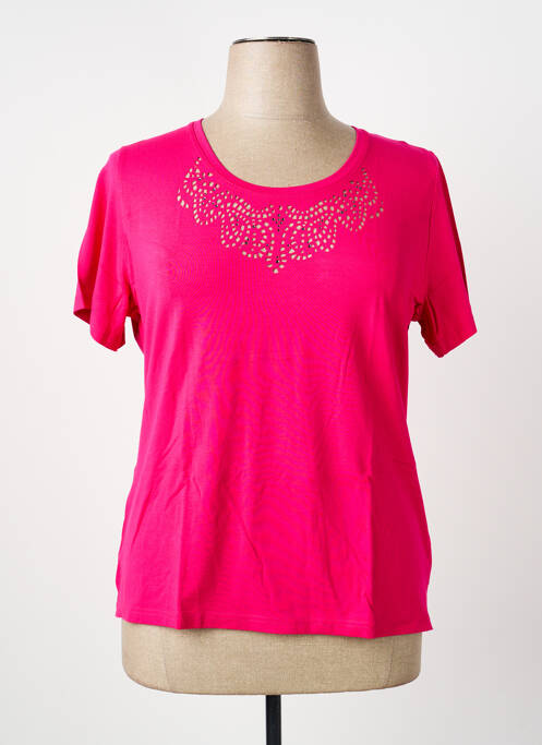T-shirt sérigraphie avec strass manches courtes rose GUY DUBOUIS femme