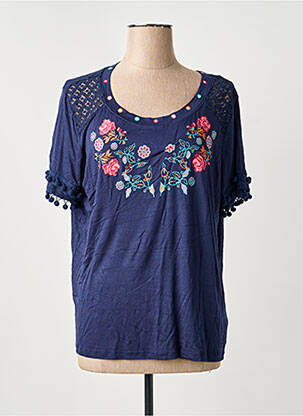T-shirt sérigraphie floquée manches courtes bleu COLINE femme