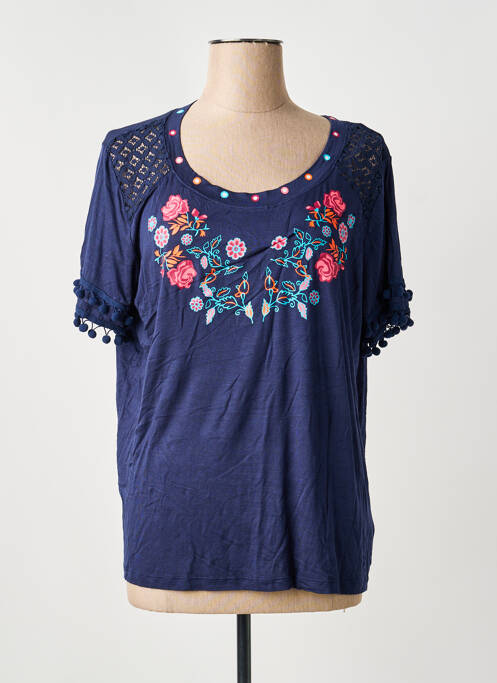 T-shirt sérigraphie floquée manches courtes bleu COLINE femme
