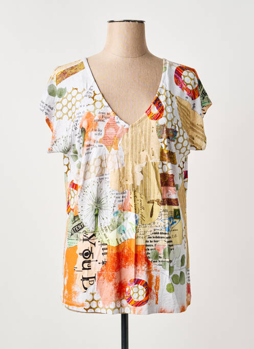 T-shirt imprimé fantaisie manches courtes orange DOLCEZZA femme
