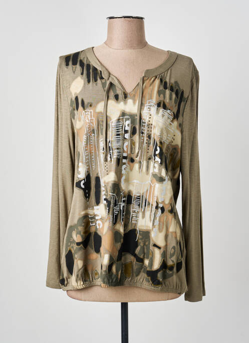 Top tissage jersey manches longues vert BARBARA LEBEK femme