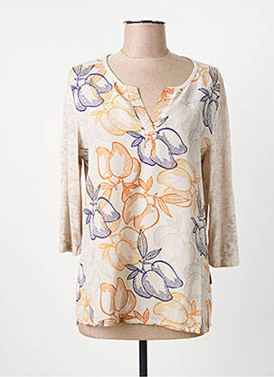 Blouse tissage popeline manches 3/4 beige CAPUCCINO femme