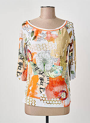 T-shirt imprimé fantaisie manches 3/4 orange DOLCEZZA femme