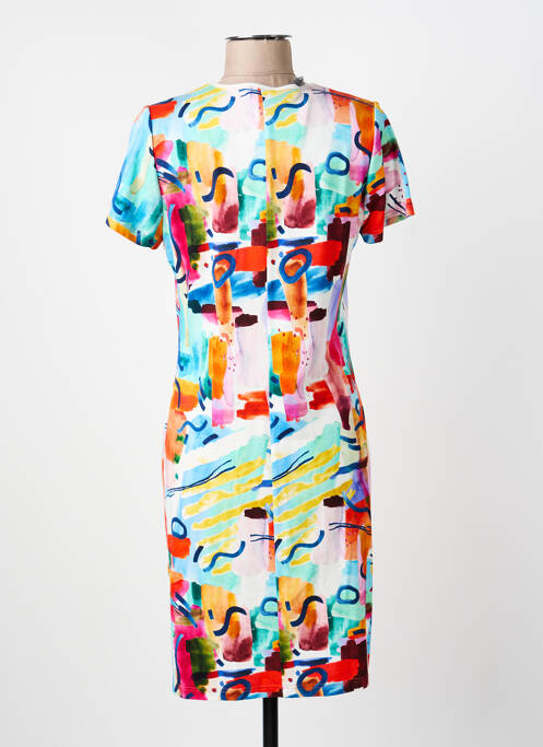 Robe mi-longue imprimé fantaisie manches courtes blanc GUY DUBOUIS femme