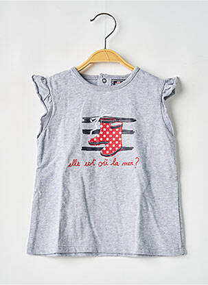 T-shirt stretch manches courtes gris ELLE EST OU LA MER fille