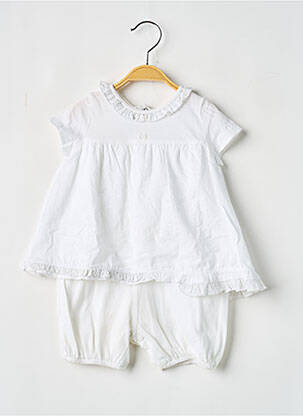 Combi-pantalon col rond manches courtes blanc COUDEMAIL fille