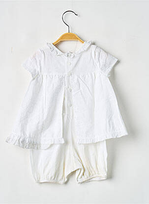 Combi-pantalon col rond manches courtes blanc COUDEMAIL fille