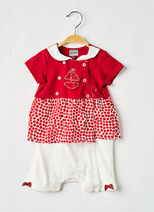 Combi-pantalon fermeture pressionnée à l'entrejambe manches courtes rouge ELLE EST OU LA MER fille