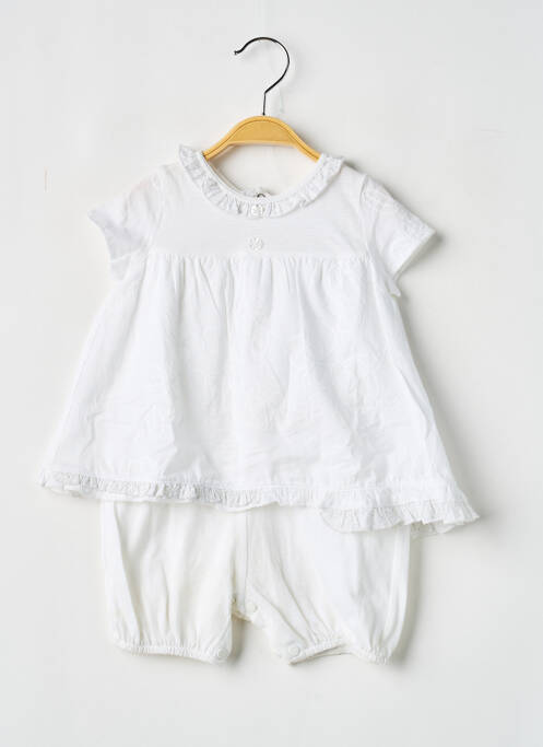 Combi-pantalon col rond manches courtes blanc COUDEMAIL fille