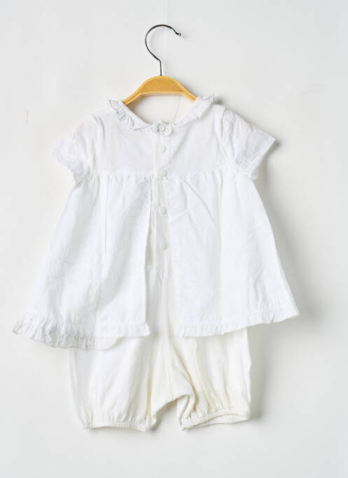Combi-pantalon col rond manches courtes blanc COUDEMAIL fille