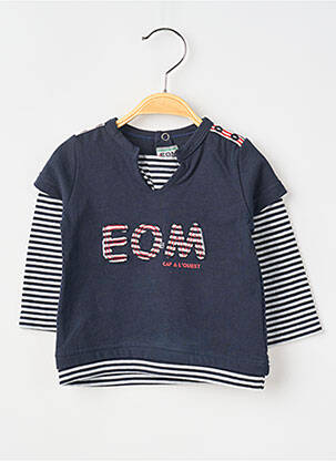 T-shirt fermeture pressionnée manches longues bleu ELLE EST OU LA MER garçon