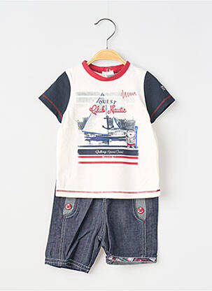 Ensemble short col rond bleu ELLE EST OU LA MER garçon