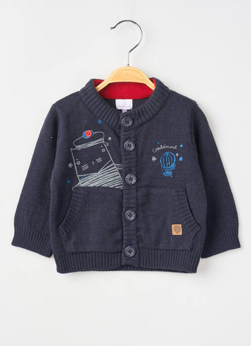 Gilet manches longues col rond bleu COUDEMAIL garcon