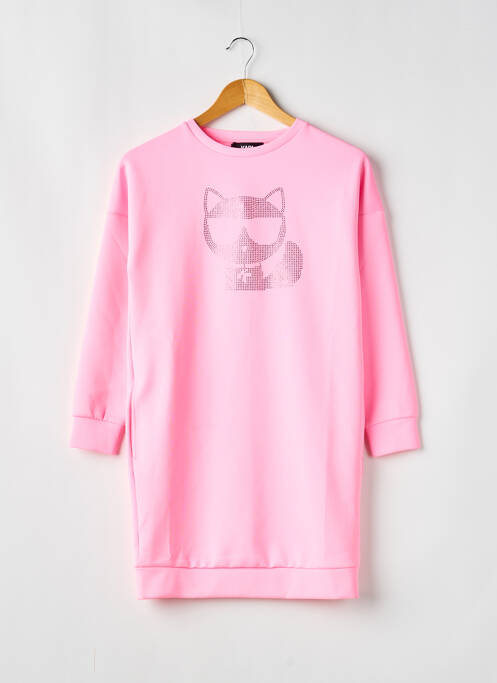 Robe pull sérigraphie avec strass manches longues rose KARL LAGERFELD fille