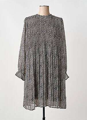 Robe mi-longue manches longues manches longues noir ICHI femme