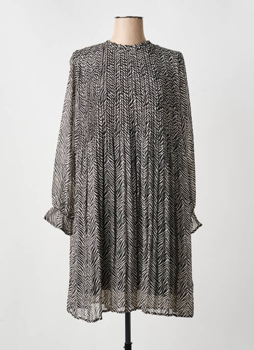 Robe mi-longue manches longues manches longues noir ICHI femme