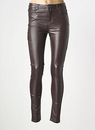 Pantalon slim tissage enduit taille haute marron fonce B.YOUNG femme