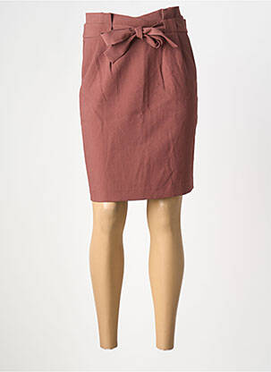 Jupe mi-longue taille à pinces rose ICHI femme
