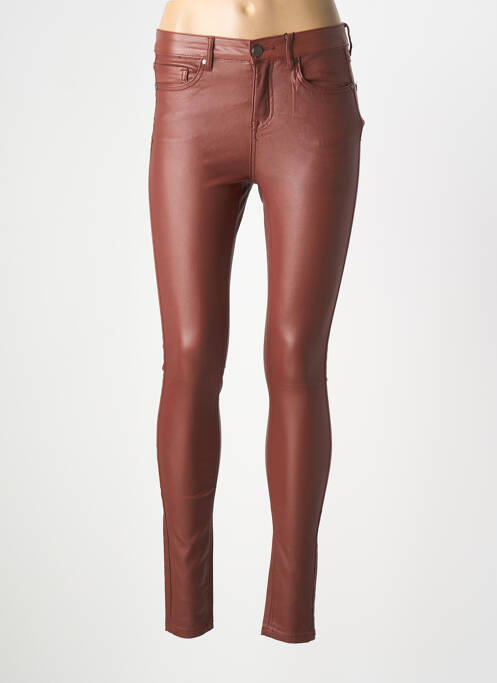 Pantalon slim tissage enduit taille haute marron B.YOUNG femme