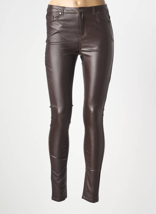 Pantalon slim tissage enduit taille haute marron fonce B.YOUNG femme