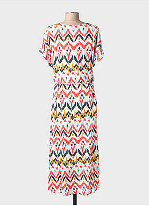 Robe longue imprimé fantaisie manches courtes blanc ÉTYMOLOGIE femme