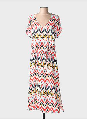 Robe longue imprimé fantaisie manches courtes blanc ÉTYMOLOGIE femme