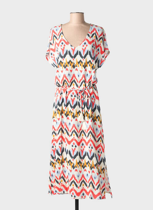 Robe longue imprimé fantaisie manches courtes blanc ÉTYMOLOGIE femme