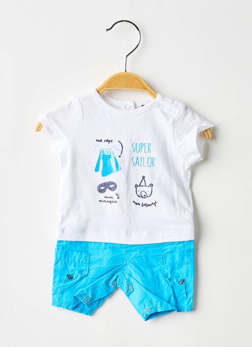 Combishort coupe droite manches courtes bleu 3 POMMES garcon