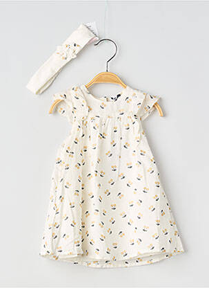 Robe mi-longue doublure manches courtes beige 3 POMMES fille