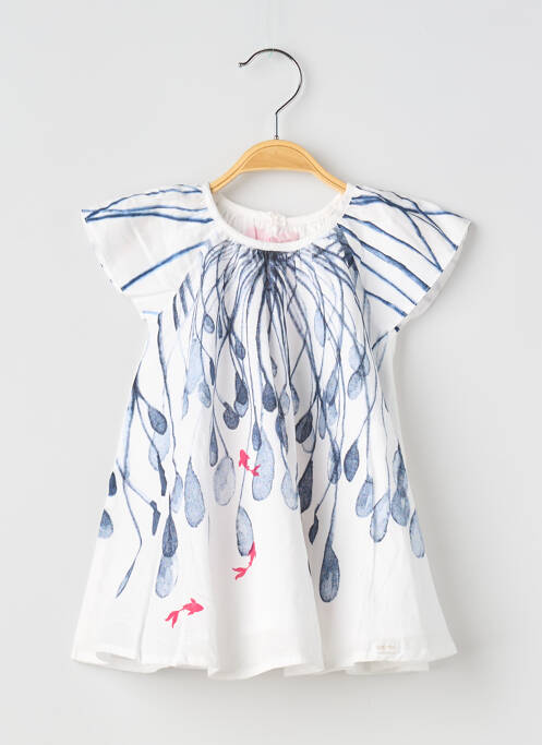 Robe mi-longue doublure manches courtes blanc CATIMINI fille