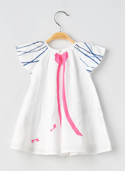 Robe mi-longue doublure manches courtes blanc CATIMINI fille