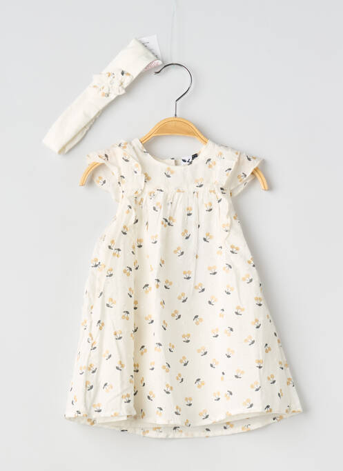 Robe mi-longue doublure manches courtes beige 3 POMMES fille