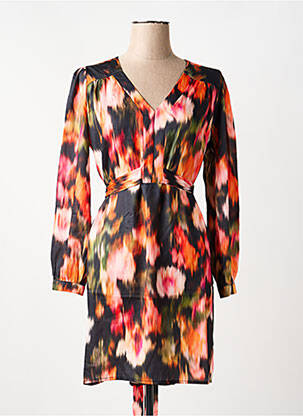 Robe mi-longue imprimé fantaisie manches longues noir LOLA ESPELETA femme