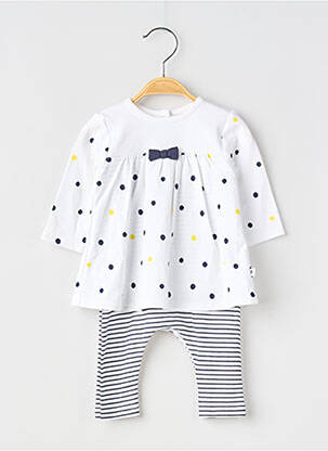 Combi-pantalon col rond manches longues blanc ABSORBA fille
