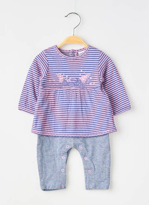 Combi-pantalon col rond manches longues bleu 3 POMMES fille