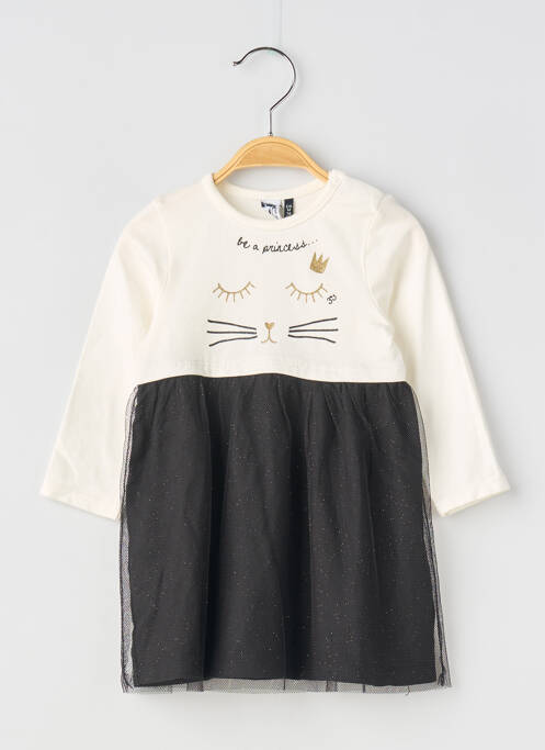 Robe mi-longue col rond manches longues noir 3 POMMES fille