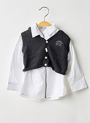 Chemise manches longues tissage popeline blanc 3 POMMES garçon