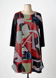 Robe mi-longue imprimé fantaisie manches longues noir FRANCK ANNA femme